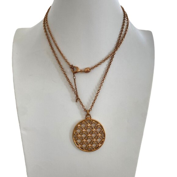 Fossil Chan necklace Rose Gold Color Round Pendant Steel flower design - Picture 1 of 6